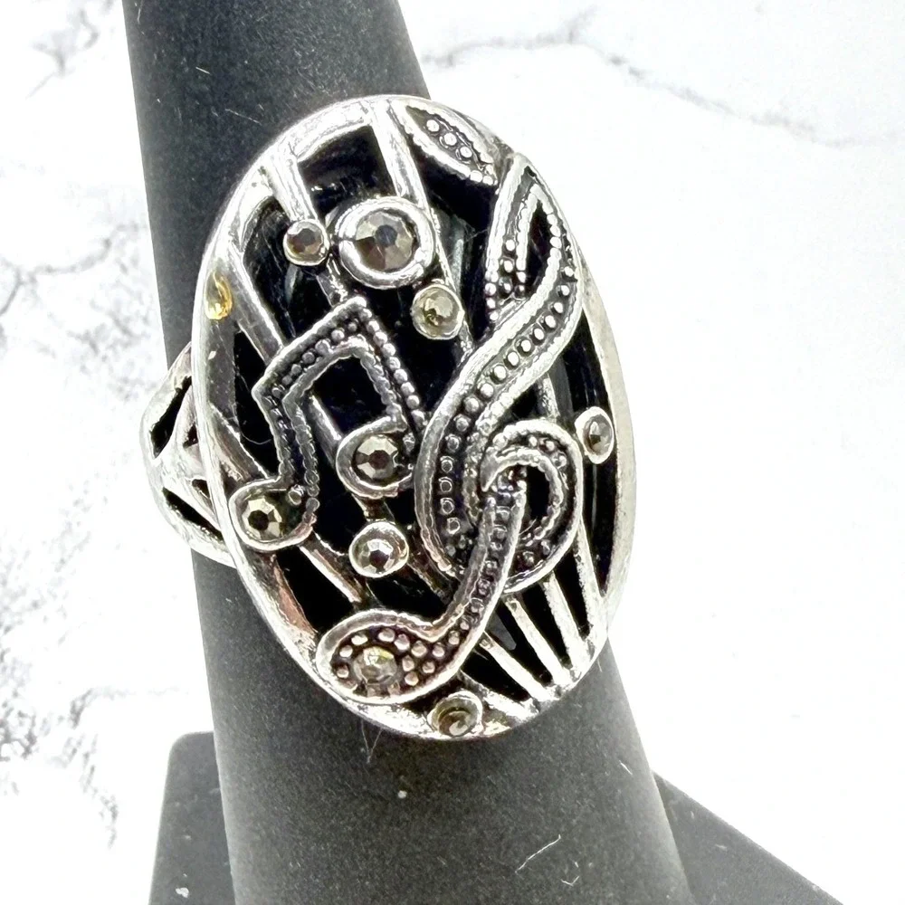 Music Note Treble Cleff Ring Black Stone Musician Gift‎ Size 6 New See VIDEO